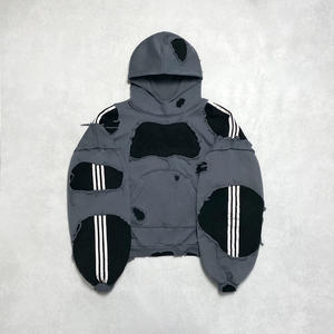 Sudadera con capucha de bolsillo de contraste pesado personalizada bloque de doble color 3D aguja-patchwork parche bordado apliques sudaderas con capucha para hombre - Product Image 3