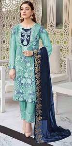 Femme indienne ethnique Georgette broderie pantalon style droit lourd fête pakistanaise Shalwar costume grande taille femmes - Product Image 5