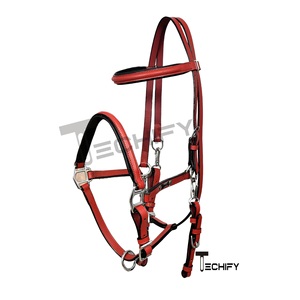 Brida Halter de equitación de cuero genuino de suministro directo de fábrica con acolchado de cuero negro producto ecuestre - Product Image 1