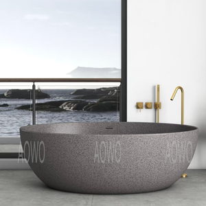 Vasca da Bagno in Pietra Solida Opaca Rotonda con Motivo Personalizzato, Vasca in Superficie Solida, Produzione e Vendita all'Ingrosso per Ville - Product Image 6