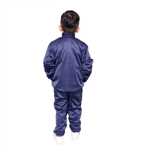 ชุดกีฬาสำหรับเด็กผู้ชายชุดวอร์มสีกรมท่าพร้อมท่อสีขาวมีซิปและกางเกงวิ่ง - Product Image 4