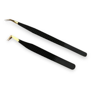 Pinzas profesionales de Extensión de pestañas de acero inoxidable rosa de 90 grados, puntas de fibra sólida, pinzas sostenibles de belleza - Product Image 1