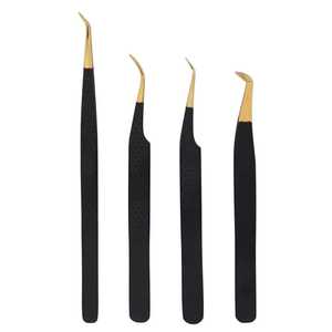 Pinces à épiler professionnelles de haute précision en acier inoxydable noir et or, extensibles, antistatiques, avec embouts en fibre - Product Image 1