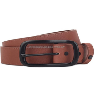 Cinturón de cuero informal de cuero para hombre de Venta caliente de calidad superior para jeans con costura de borde completo y hebilla negra libre de óxido - Product Image 2