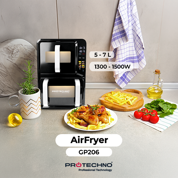 Protechno GP206 Electric 5L+7L Double Basket Air Fryer Oven 1001-1500W Digital Touchscreen Control Stainless Steel Energy Saving