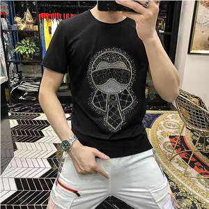 เสื้อยืดสตรีทประดับเพชรสำหรับผู้ชายเสื้อยืดพลอยเทียมแขนสั้นสำหรับฤดูร้อน - Product Image 4