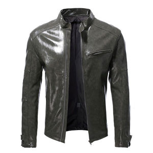 Veste en cuir à manches longues respirante et coupe-vent pour hommes Vente en gros très demandé Stand Colar style vintage en cuir véritable - Product Image 1