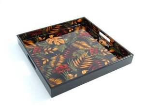 Bandeja de Servicio Cuadrada de Madera Hecha a Mano de Primera Calidad, Bandejas Decorativas Lacadas para Mesa de Centro con Asa para Decoración del Hogar y Servicio - Product Image 2