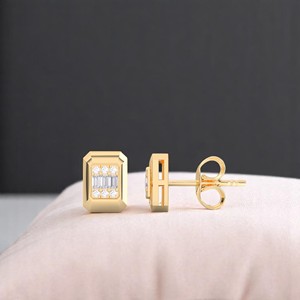ต่างหูเพชรทรงสี่เหลี่ยมคลาสสิกสำหรับผู้หญิง0.16CT ทรงกลม & บาแกตต์สำหรับปลูกในห้องปฏิบัติการสีทองและสีเงินแบบพรีเมี่ยม - Product Image 3