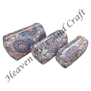 <b>Set</b> 3 Quilted Indian Cotton Print Toiletry Bags Wash Bag Shaving Kit Vanity Case <b>Travel</b> Makeup Cosmetic Bags And Cases CB014 - Product Image 6