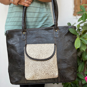 Bolso de mano de cuero real Bolso de mano de piel de animal occidental Bolso de mano de lona para mujer - Product Image 1