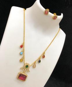 ดูเรียบง่ายคุณภาพระดับพรีเมียมดีไซน์ทันสมัยพร้อมชุดสร้อยคอชุบทองด้วยหินพร้อมต่างหูสำหรับงานแต่งงานของผู้หญิง - Product Image 5