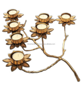 Hot Selling Decorative Golden Finished Handmade Tea <b>Light</b> Holder in Brass for 3 Tea <b>Lights</b> in Leaves and <b>Branches</b> Design - Product Image 2
