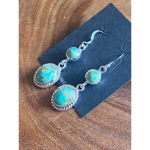 Boucles d'oreilles pendantes vintage en argent sterling plaqué or avec perles d'eau douce et turquoise Navajo, matériau principal : or - Product Image 2