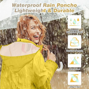 Chubasquero largo para mujer de calidad superior impermeable empacable al aire libre con capucha rompevientos de punto rojo con cintura ajustable - Product Image 6