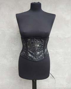 Corset holographique en faux cuir pour femmes avec bustier en satin fin à désossage en acier pour vêtements de club ou de piste de mode Niveau de contrôle ferme - Product Image 1