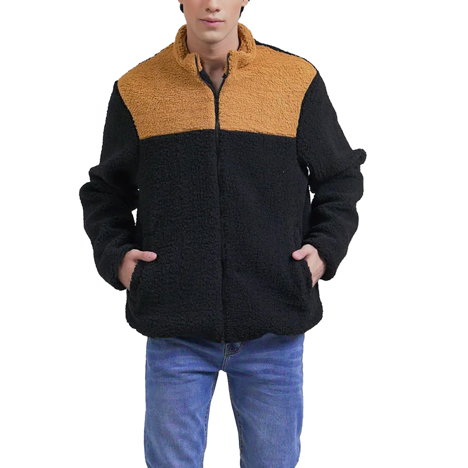Grosir jaket kutub Sherpa kualitas tinggi warna polos jaket ritsleting Pullover kustom mantel musim dingin jaket bulu Sherpa untuk pria