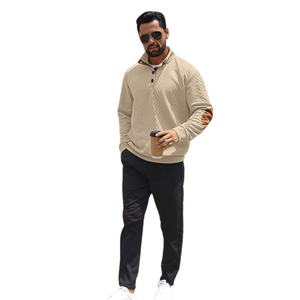 Pull-over décontracté pour homme doublé en beige avec tricot côtelé - Écologique pour l'hiver - Fabriqué en mélange de coton doux - Product Image 6