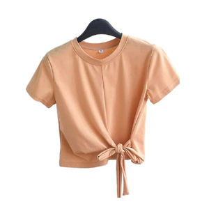 T-shirt personnalisé de haute qualité haut court personnalisé pour femmes Prix de gros 100% coton col rond haut pour femme - Product Image 5