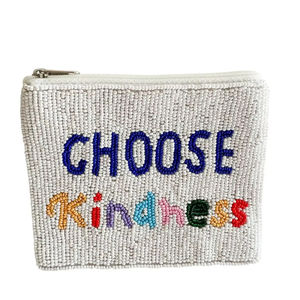 Porte-monnaie carré personnalisé, élégant, fait main, brodé de perles, avec inscription CHOOSE KINDNESS, design exclusif, haut de gamme, choix raffiné - Product Image 1