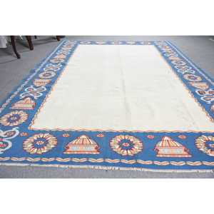 Alfombra Turca Vintage, Alfombra de 6.8x9.2 pies, Alfombra Floral Azul y Blanca - Product Image 3