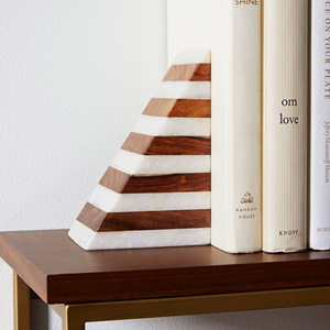 Design attrayant marbre blanc et bois fait à la main en marbre serre-livres maison et bureau organisateur de Table serre-livres en métal - Product Image 1