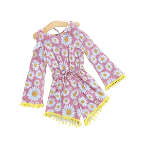 Mono Floral para Niñas, Manga Corta, Estampado, Poliéster/Algodón Tejido, Verano, Una Pieza, Suave, Transpirable, Cómodo, Diseño Personalizado - Product Image 4