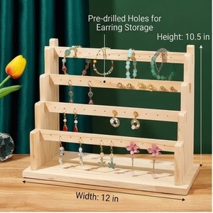 Présentoir à boucles d'oreilles rectangulaire en bois écologique 12x10,5 cm, support de rangement multi-niveaux pour bijoux et décoration intérieure - Product Image 1