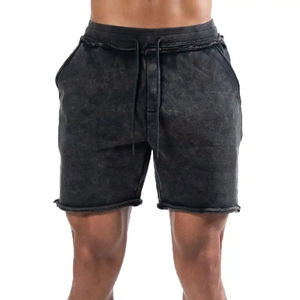 Pantalones cortos de lana de algodón informales para hombre, Logo, cordón, dobladillo crudo, desgastado, aspecto lavado, sólido, sublimado, Fitness, Cargo Terry - Product Image 6