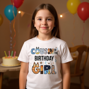 T-shirt blu coordinata per amanti dei cani, design per compleanno di bambina e cugina - per occasioni speciali - Product Image 3