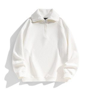 Basics personnalisésPull pour homme Pullover Factory Custom Logo Winter Half Zip Turndown Collar Knit cotton blended sweatshirt - Product Image 2