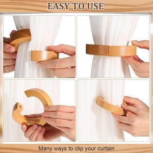4 Uds. De lazos magnéticos para cortinas de madera, soportes para cortinas decorativas modernas, Clips para cortinas de madera, lazos redondos bohemios - Product Image 6
