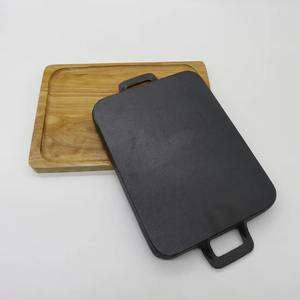 Vajilla hecha a mano, suministros para restaurante, parrilla de hierro fundido, plato Sizzler, plato de bistec indio con asa y base de madera - Product Image 4