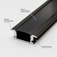 Profilé en aluminium LED encastré à bride de 17*7 mm en forme de U avec diffuseur pour bandes LED, revêtement noir par poudrage