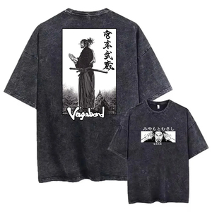 T-shirt d'été en coton décontracté pour homme Vintage Harajuku Washed Black avec Anime Vagabond Graphic Print Loose Fit Streetwear Top - Product Image 1