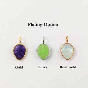 Colgante de bisel de hoja de Calcedonia Rosa 10x8mm piedra preciosa tallada 18K oro Vermeil rodio plateado 925 plata esterlina bisel conjunto encanto - Product Image 4