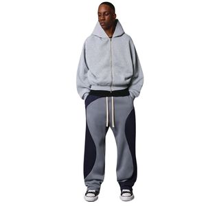 Nouveau pantalon de survêtement en coton lourd à jambes larges, bicolore, style décontracté, coupe droite, grande taille, pantalon de survêtement pour homme - Product Image 5