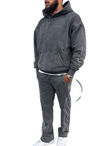 Conjunto Deportivo de Pantalón y Chaqueta Deportiva con Lavado Ácido Personalizado 2026, Ropa Urbana Vintage de Algodón, Transpirable, Cómodo, Conjunto Deportivo con Pantalón Acampanado, Venta al por Mayor - Product Image 2