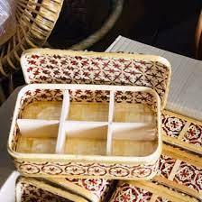 Rectangular Woven Bamboo and Rattan Picnic Basket with <b>Red</b> Checkered <b>Fabric</b> Handle Made in Vietnam - Product Image 3