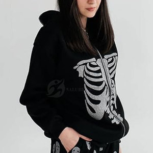 Sudadera con Capucha Casual de Invierno para Mujer 2023, Color Sólido, con Pedrería, Talla Grande, Diseño con Forro, 100% Algodón Felpa, Anti-Pilling, Secado Rápido - Product Image 2