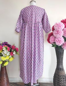 Robe midi en coton imprimé à la main bohème, robe d'été florale décontractée - Product Image 1
