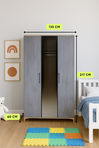Armoire Arion Kids Ege à 3 portes en MDF avec pieds en bois, grand espace de rangement organisé pour enfants et adolescents - Product Image 2