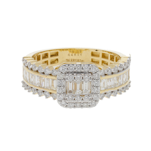 14K Yellow Gold Rhodium Plated Luxurious Natural Diamond Ring with <b>Square</b> Halo Brilliant Baguette Diamonds Wide Band for Women - Product Image 1