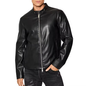 <b>Men's</b> Stylish Cow Skin Leather <b>Jacket</b> with Stand Collar and Front Logo Breathable & Waterproof Winter OEM Customizable - Product Image 1