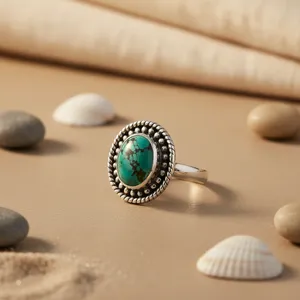 Women's 925 Sterling Silver Geometric Vintage <b>Turquoise</b> Gemstone <b>Ring</b> with Bezel Setting Silver Third Party Appraisal - Product Image 3