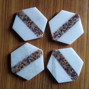 ชุดม็อบวัสดุหินอ่อนโครงเหล็กจานรองแก้วทำด้วยมือ4ชิ้นเครื่องใช้บนโต๊ะรับประทานอาหารสำหรับบ้านและโรงแรม - Product Image 5