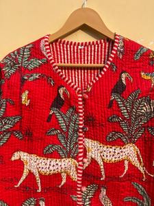 Handmade Cotton Quilted <b>Winter</b> Jacket <b>For</b> <b>Women</b> Short New Animal Print Outerwear Casual Woven Indian Street Style Washed - Product Image 3