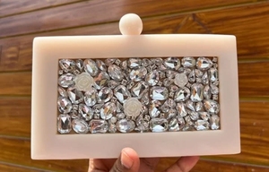 Faizacraft Sac à main et pochette en résine bohème pour femme incrustés de pierres et de chaînes Fermeture à glissière étanche - Product Image 3