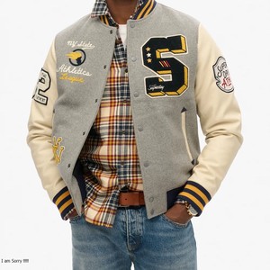 Chaqueta Universitaria de Béisbol para Hombre, Estilo Conciso, Personalizada, de Poliéster y Algodón, con Bordado Chenille, Estilo Varsity - Product Image 2