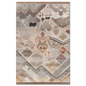 Manchaha <b>Ivory</b> Hand Knotted Wool Bamboo Silk <b>Rug</b> 10mm Thick Geometric Abstract Pattern for Home Hallway Rectangle Model-Les-2885 - Product Image 1